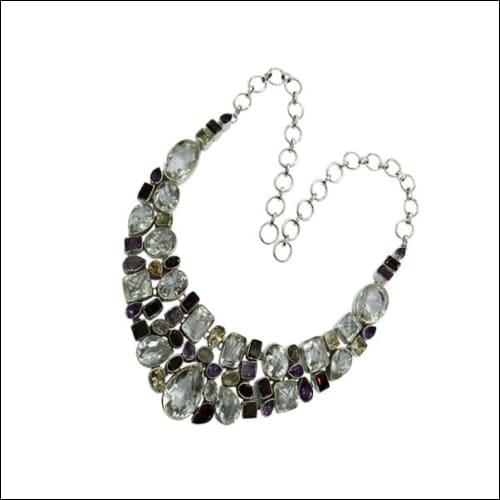 Faceted Multistone 925 Silver Necklace Beautiful Necklace Multistone Necklace Natural Gemstone Necklace