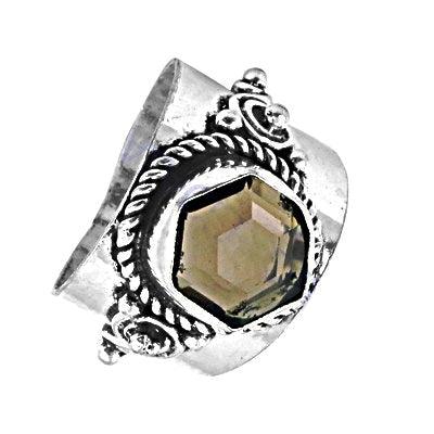 Faceted Smokey Quartz Gemstone German 925 Silver Rings Geometric Shape Rings Fashionable Gemstone Rings