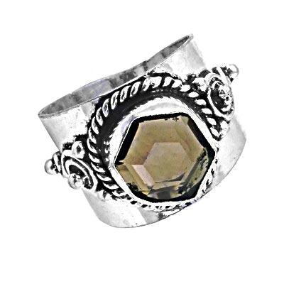 Faceted Smokey Quartz Gemstone German 925 Silver Rings Geometric Shape Rings Fashionable Gemstone Rings