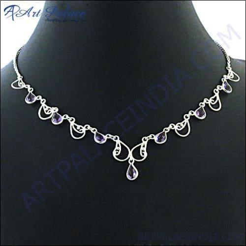 Famous Design Amethyst Gemstone Silver Necklace