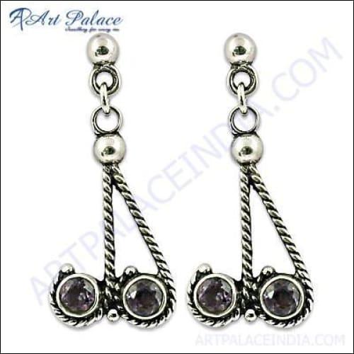 Famous Design Amethyst Silver Gemstone Earrings Everyday Gemstone Earrings High Class Earrings