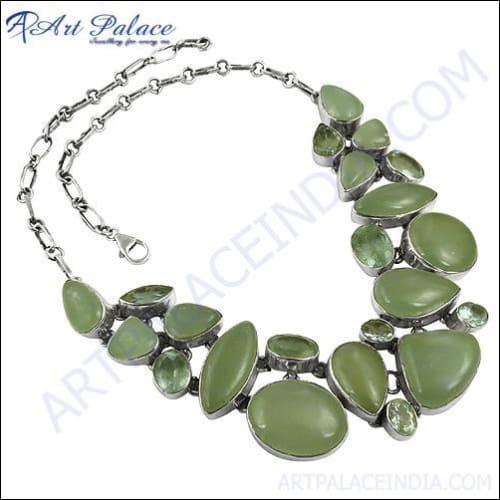 Famous Design Aquamarine Gemstone Silver Necklace