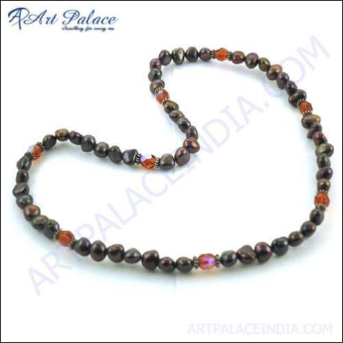 Famous Design Black Pearl & Glass Gemstone Silver Necklace