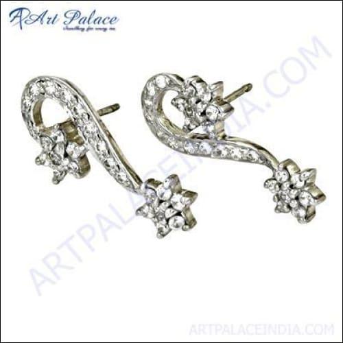 Famous Design Cubic Zirconia Gemstone Silver Earrings Cz Stud Earrings Latest Design Cz Earrings