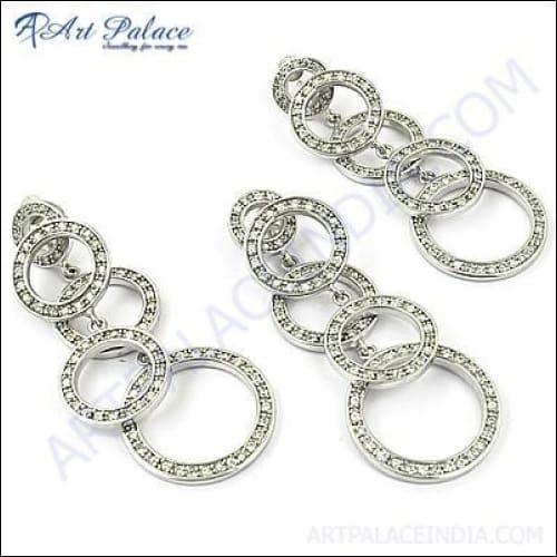 Famous Design Cubic Zirconia Gemstone Silver Pendant Set