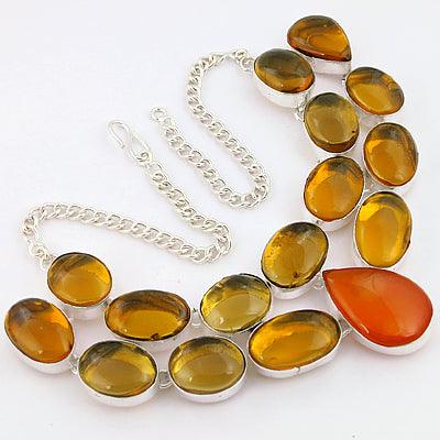 Famous Designer Amber & Bear Quartz Gemstone German Silver Necklace Glitzy Necklace Artisan Necklace