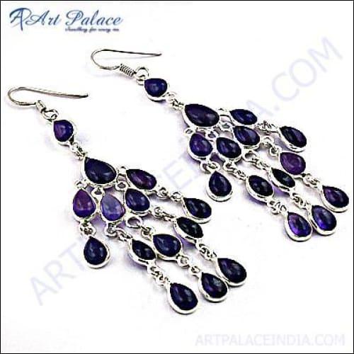 Famous Designer Amethyst Gemstone Silver Earrings Fabulous Gemstone Earrings Handmade Earrings