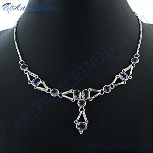 Famous Designer Amethyst Silver Gemstone Necklace