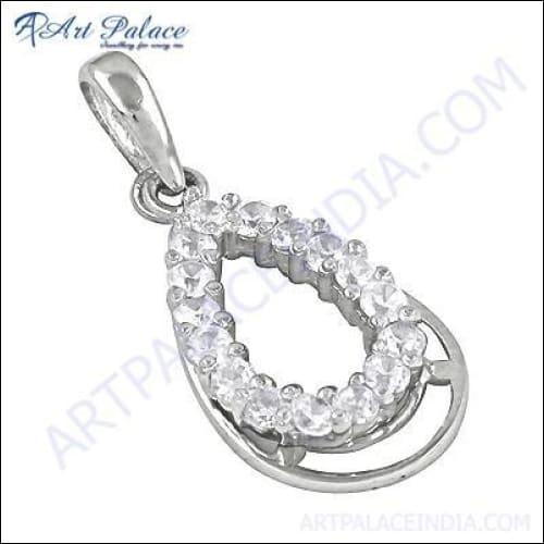 Famous Designer Cubic Zirconia Gemstone Silver Pendant