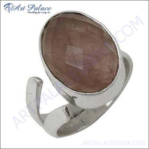 Famous Designer Rose Quartz Gemstone Silver Ring
