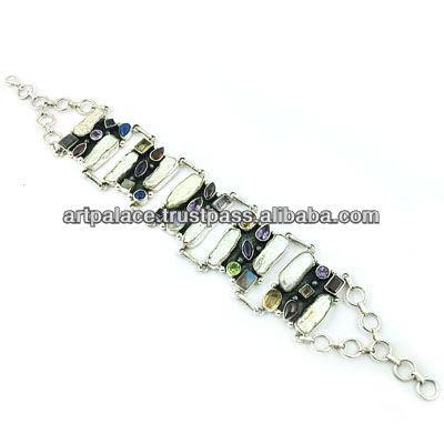 Famous Designer Silver Multi Stone Gemstone Bracelet Multistone Bracelet Impressive Bracelet