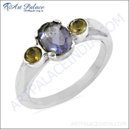 Famous Style Amethyst & Citrine Gemstone Silver Ring