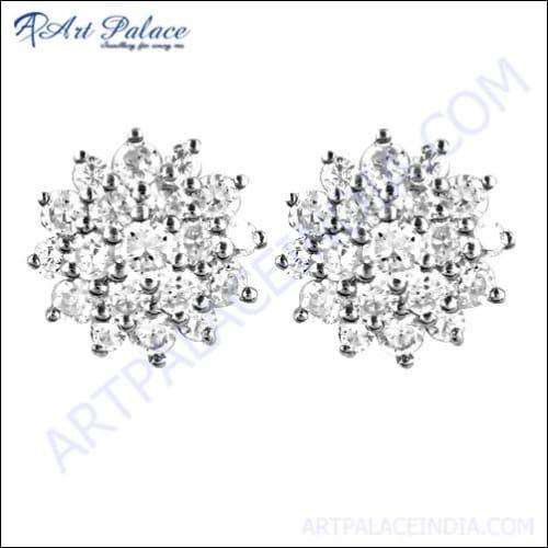 Famous Style Cubic Zirconia Gemstone Silver Stud Earrings