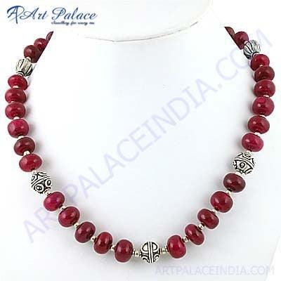 Famous Style Dyed Ruby Gemstone German Silver Necklace Dyed Ruby Necklace Natural Necklace
