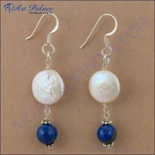 Famous Style Lapis Lazuli & Pearl Silver Earrings