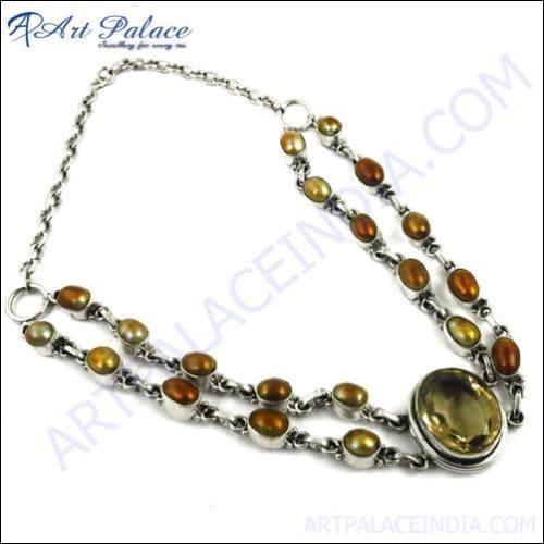 Fantastic Brown Pearl & Smokey Quartz Silver Necklace