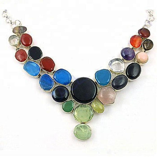 Fantastic Multi Stone German 925 Silver Necklace Latest Colorful Gemstone Necklace Magnificent Gemstone Necklace