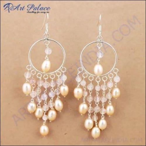 Fantastic Pearl & Rose Quartz Silver Beads Earrings Beaded Earring Pearl Beaded Earrings Latest Beaded Earrings