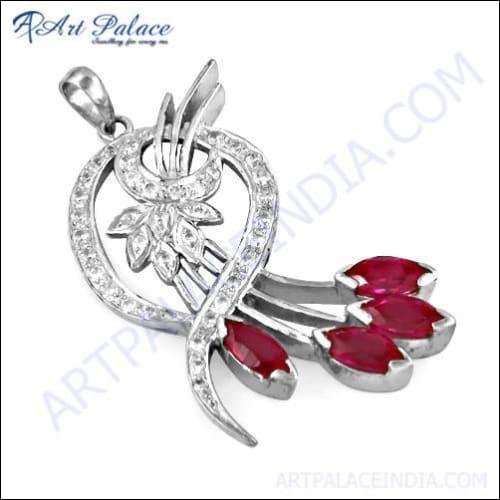 Fantastic Pink & White Cubic Zirconia Gemstone Silver Pendant