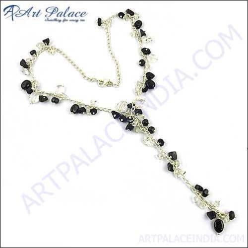 Fashion 925 Sterling Silver Black Onyx & Crystal Necklace Jewelry Fashionable Beaded Necklace Natural Beaded Necklace