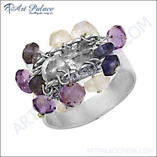 Fashion Accessories Amethyst, Iolite & Rainbow Moonstone Gemstone Silver Ring