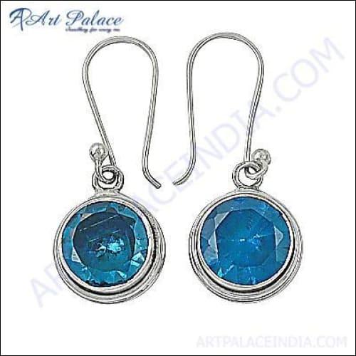 Fashion Accessories Blue Cubic Zirconia Gemstone Silver Hook Earrings