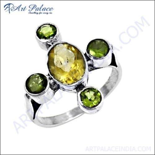 Fashion Accessories Citrine & Peridot Gemstone Silver Ring, 925 Sterling Silver Jewelry