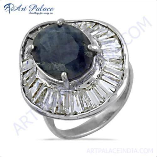 Fashion Accessories Cubic Zirconia & Died Sapphire Gemstone Silver Ring