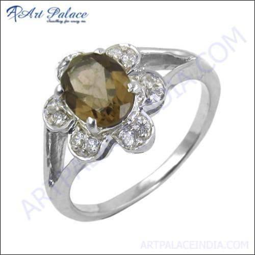 Fashion Accessories Cubic Zirconia & Smokey Quartz Gemstone Silver Ring Cz Rings Glitzy Cz Rings Energy Rings