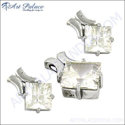 Fashion Accessories Cubic Zirconia Gemstone Silver Pendant Set