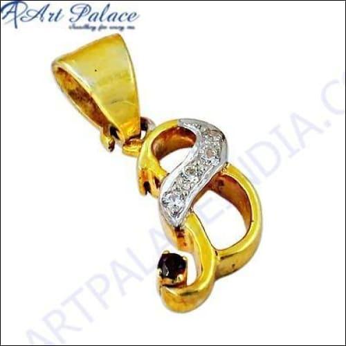 Fashion Accessories Cz & Garnet Gold Plated Silver Pendant