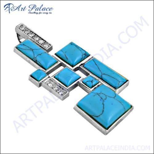 Fashion Accessories Cz & Synthetic Turquoise Gemstone Silver Pendant