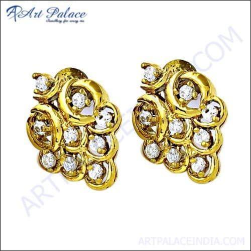 Fashion Accessories Cz Gemstone Gold Plated Silver Earrings