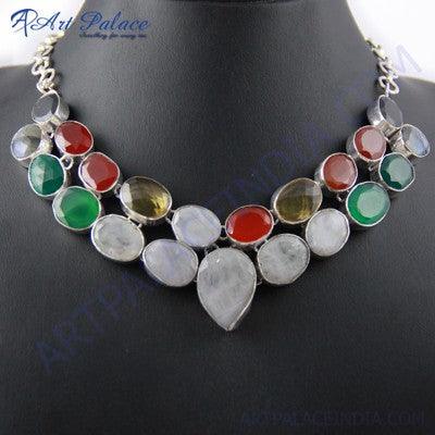 Fashion Accessories Multi Gemstone German Silver Necklace Wonderful Necklace Awesome Necklace