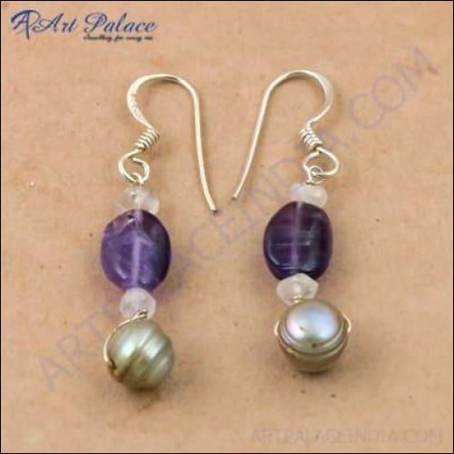 Fashion Accessories Multi Gemstone Silver Earrings, 925 Sterling Silver Jewelry Fabulous Beads Earrings Solid Beaded Earrings