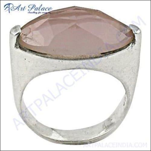 Fashion Accessories Rose Quartz Gemstone Silver Ring
