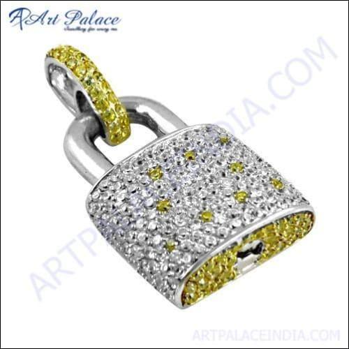 Fashion Accessories White & Yellow Cz Gold Plated Silver Pendant