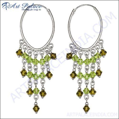 Fashion Beaded Green Glass Silver Earring