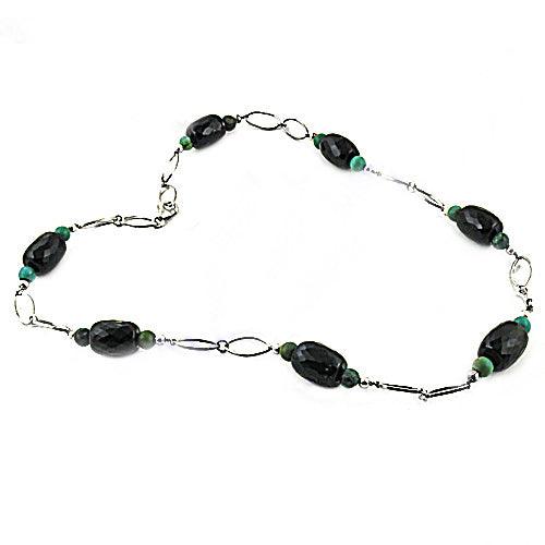 Fashion Black Onyx & Turquoise Stone 925 Silver Necklace Casual Beads Necklace Amazing Necklace