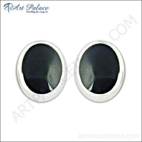 Fashion Black Onyx Inley Silver Earring