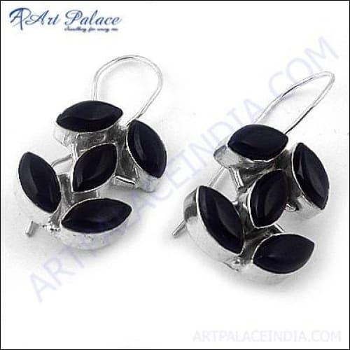 Fashion Black Onyx White Metal Earring Superior Black Onyx Earrings Graceful Earrings