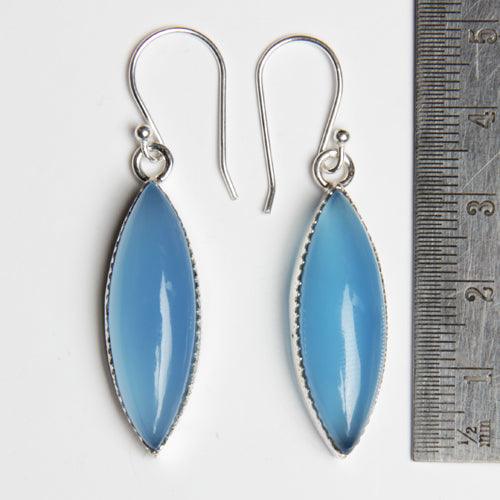 Fashion Blue Chalcedony Gemstone 925 Silver Earring Marquise Shape Earring Gemstone Earring