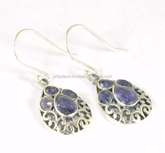 Fashion Design Western Style Light Weight Amethyst Cut Gemstone 925 Silver Earring Exquisite Cutstone Earring Faceted Earring