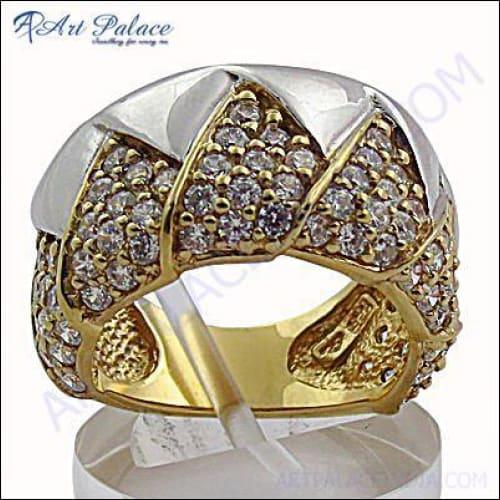 Fashion Gold Plated Silver Ring With Cubic Zirconia Graceful Cz Rings White Cz Rings