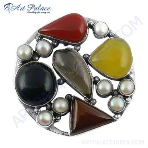 Fashion Multi Stone Jewelry Silver Brooch Gemstone Silver Brooch Handmade Gemstone Brooch