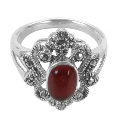 Fashion Pyrite And Red Onyx Gemstone 925 Silver Ring Marcasite Rings Artisans Gemstone Rings