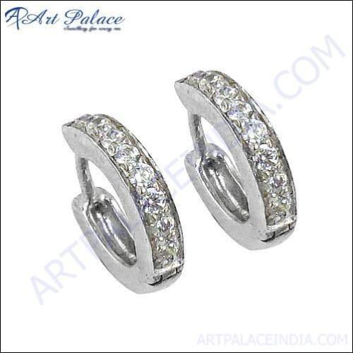 Fashion Silver Earring Jewelry, Cubic Zirconia Gemstone Silver Earrings