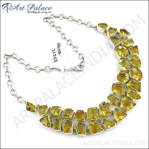 Fashion Yellow Citrine Multi Stones Silver Chain Necklace Jewelry For Women's, 925 Sterling Silver