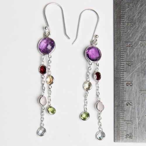 Fashionable 925 Sterling Silver Multi Stone Jhumki Earrings Colorful Gemstone Earring Hook Earrings