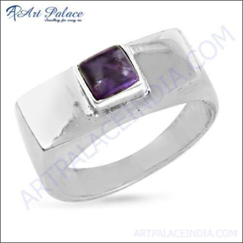 Fashionable Amethyst Gemstone Silver Ring